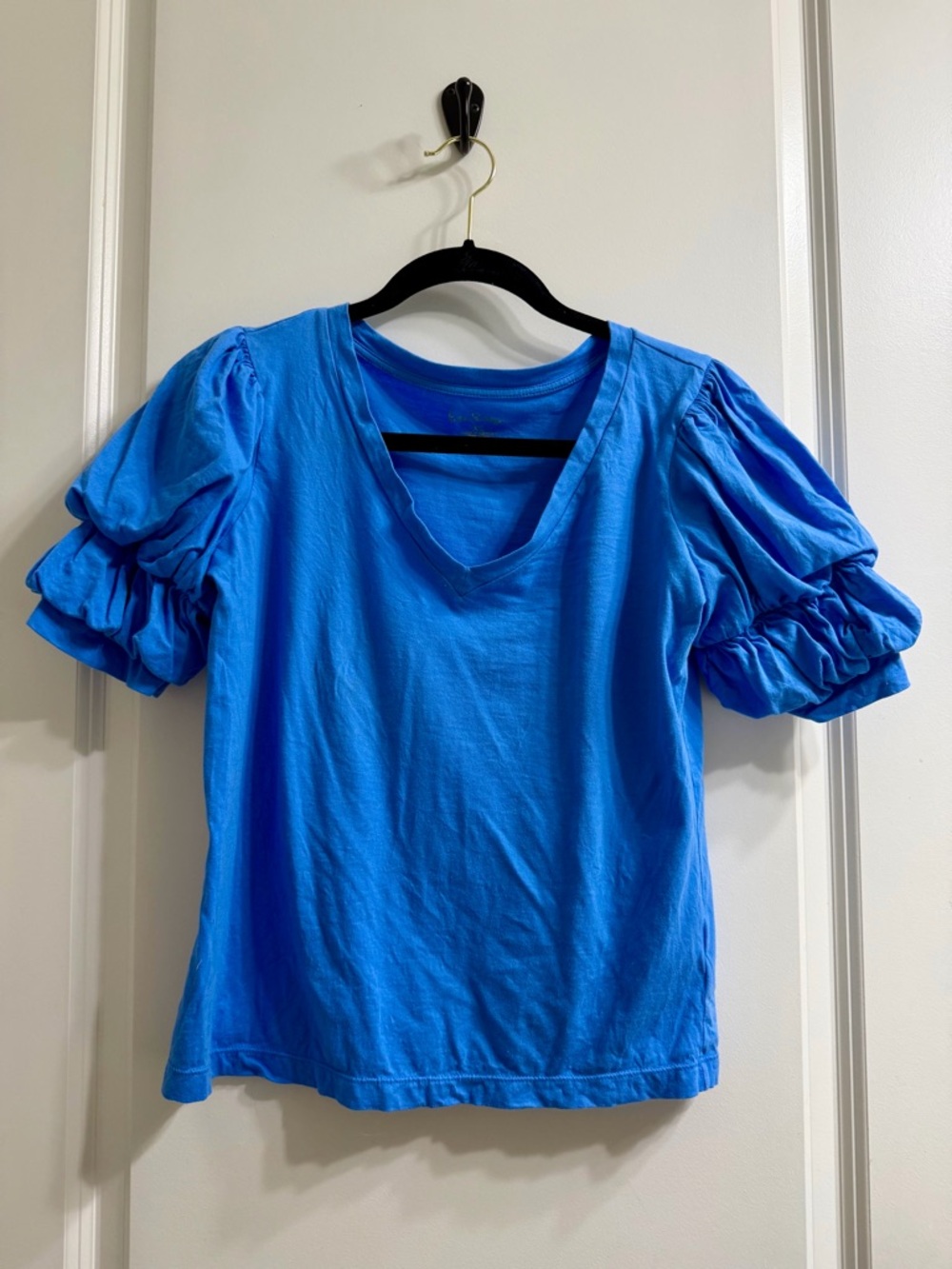 Lilly Pulitzer Electric Blue V-Neck Puff Sleeve Cotton Tee sz XS